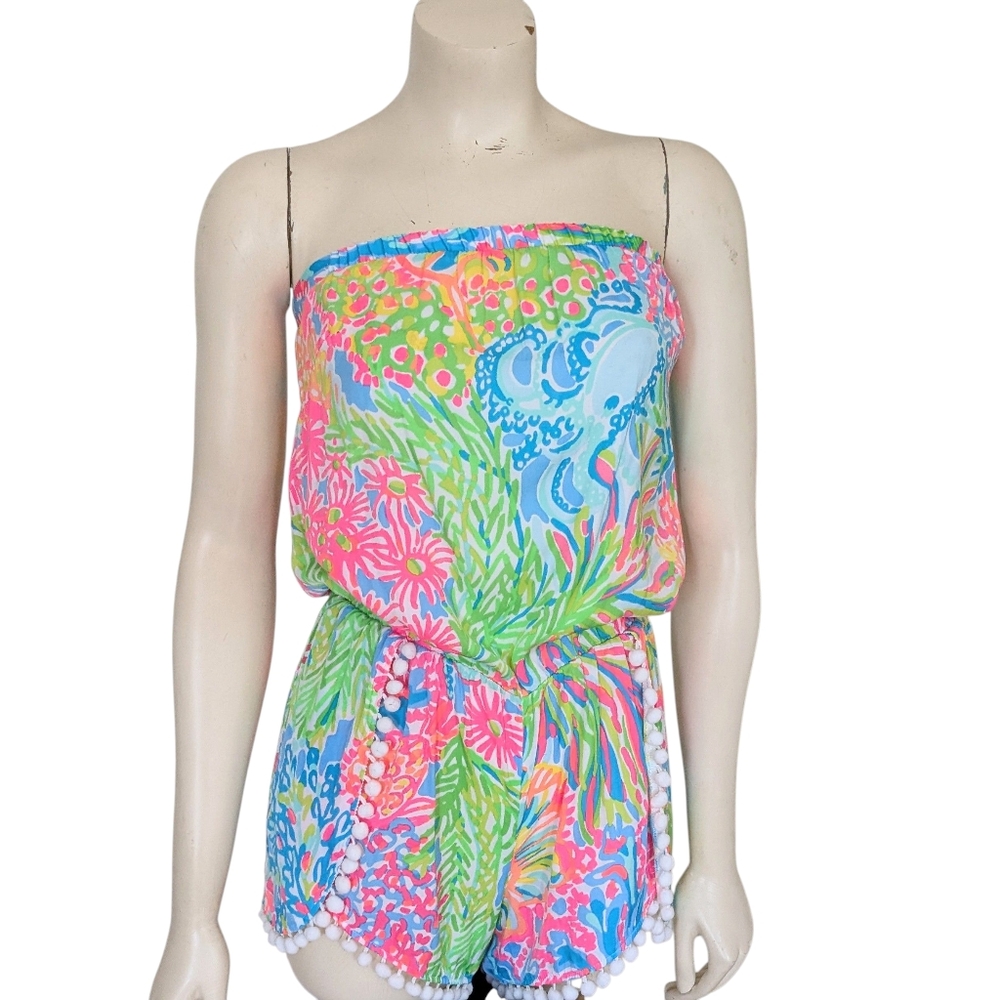 Lilly Pulitzer Sleeveless Romper In Lover's Coral Seaspray Size XS